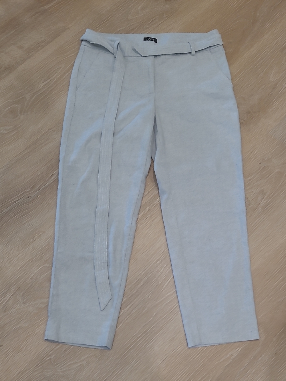 LOFT Light Gray Paperbag Waist Cropped Tapered Pants